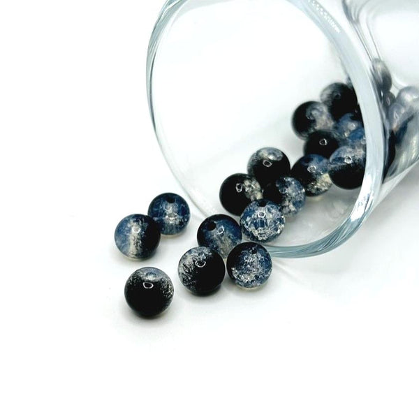 8mm black and clear crackle glass beads – round beads with crackled black and clear glass finish