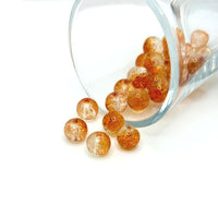 8mm Orange and Clear Crackle Glass Beads