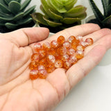 8mm Orange and Clear Crackle Glass Beads