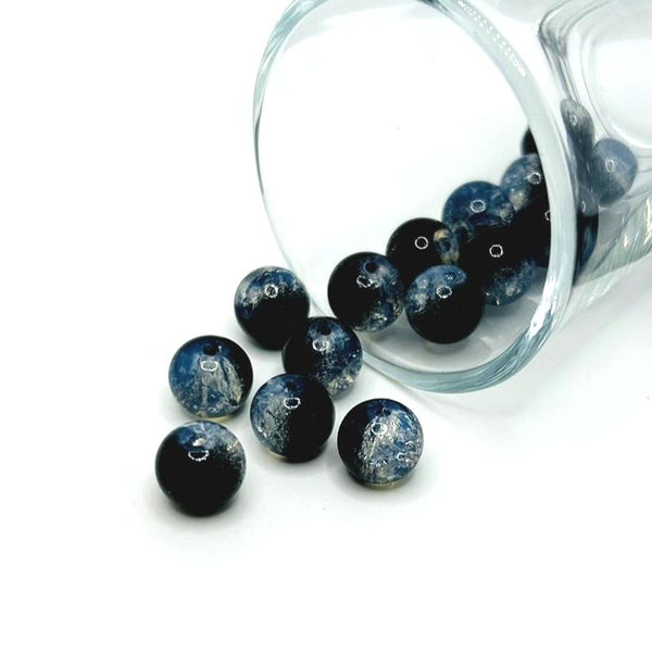10mm black and clear crackle glass beads – round beads with crackled black and clear glass detailing