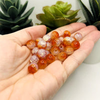 10mm Orange and Clear Crackle Glass Beads
