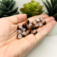 10mm Brown and Clear Crackle Glass Beads