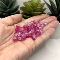 8mm Pink and Clear Crackle Glass Beads