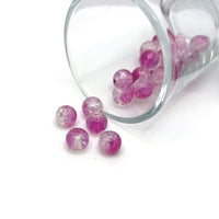 8mm pink and clear crackle glass beads – round beads with soft pink and clear crackled glass detailing