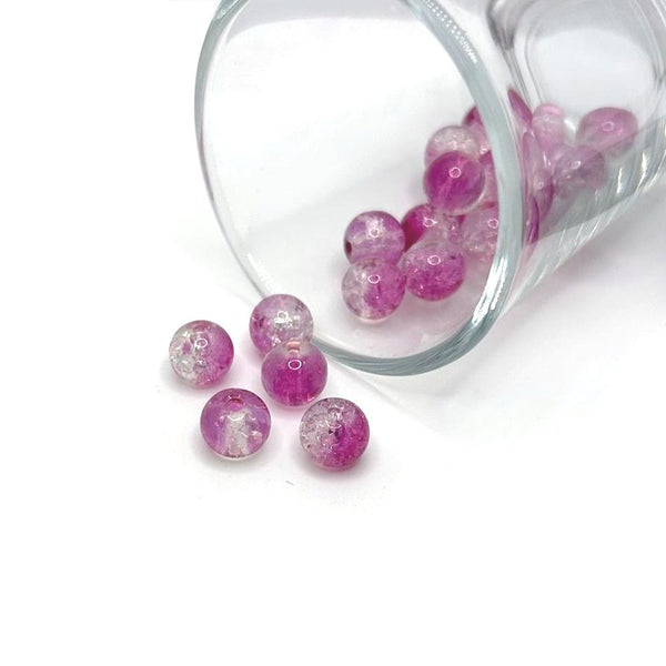 8mm pink and clear crackle glass beads – round beads with soft pink and clear crackled glass detailing