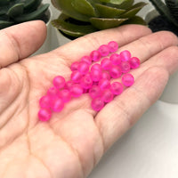 6mm Bright Pink Frosted Glass Beads