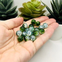 10mm Green and Clear Crackle Glass Beads