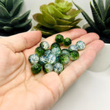 10mm Green and Clear Crackle Glass Beads