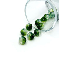 10mm green and clear crackle glass beads – round beads with vivid green and clear crackled glass detailing