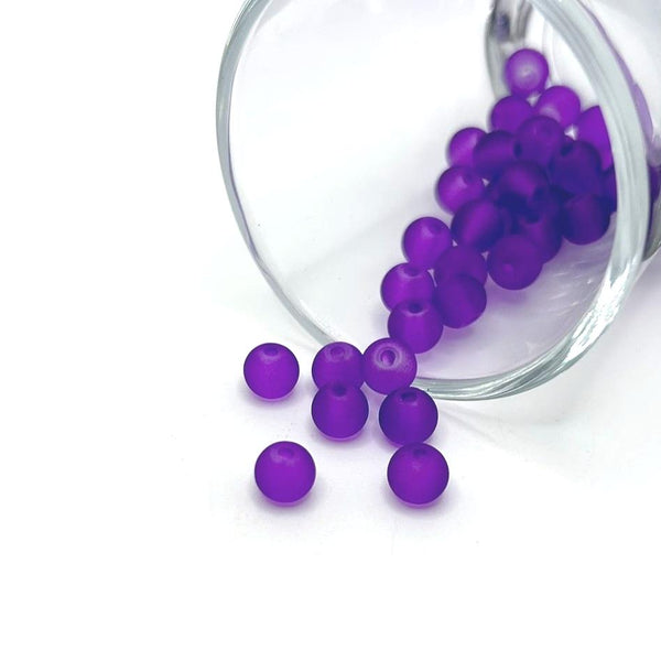 6mm purple frosted glass beads – round matte purple beads for jewelry making