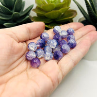 10mm Purple and Clear Crackle Glass Beads