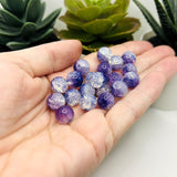 10mm Purple and Clear Crackle Glass Beads