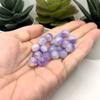 10mm Light Purple and Clear Crackle Glass Beads
