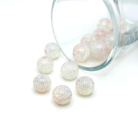 10mm light pink and clear crackle glass beads – round beads with delicate pink and clear crackled glass detailing