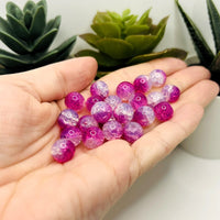 10mm Pink and Clear Crackle Glass Beads