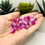 10mm Pink and Clear Crackle Glass Beads