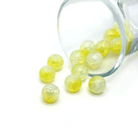 10mm yellow and clear crackle glass beads – round beads with bright yellow and clear crackled glass detailing