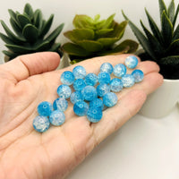 10mm Blue and Clear Crackle Glass Beads
