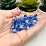 8mm Blue and Clear Crackle Glass Beads