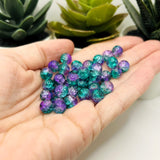 8mm Purple and Green Crackle Glass Beads