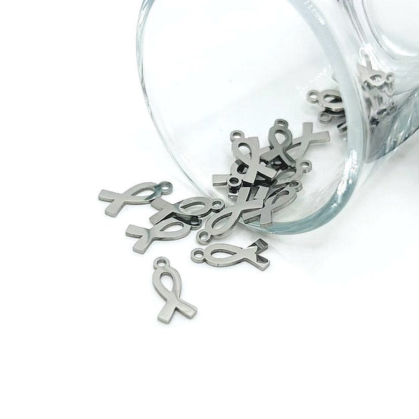 stainless steel awareness ribbon charm – 14x6mm – silver support ribbon charm for jewelry and cause awareness