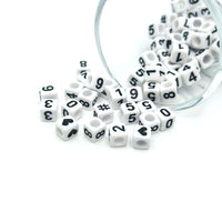square white and black number beads – 6x6mm – plastic numeric beads for custom crafts and jewelry