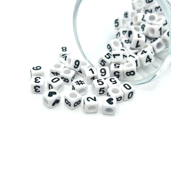 square white and black number beads – 6x6mm – plastic numeric beads for custom crafts and jewelry