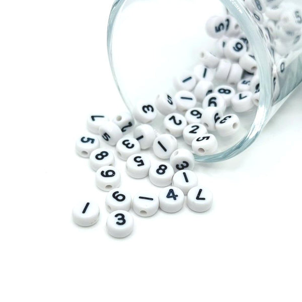 round white and black number beads – 7x7mm – plastic numeric beads for custom jewelry and crafts