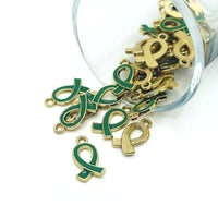green awareness mental health ribbon charm – 17x10mm – enamel support charm for mental health jewelry and crafts