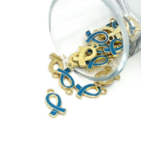 blue awareness ribbon charm – 17x10mm – enamel support ribbon for jewelry and crafts