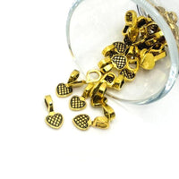 gold glue-on heart jewelry bail – 16x8mm – flat-back pendant connector with heart design