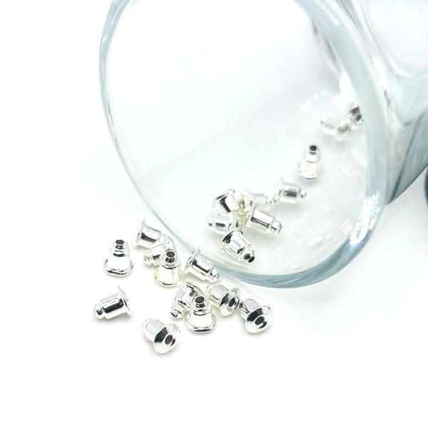 silver round earring back stoppers – 6x5mm – metal earring backs for secure hold and jewelry crafting