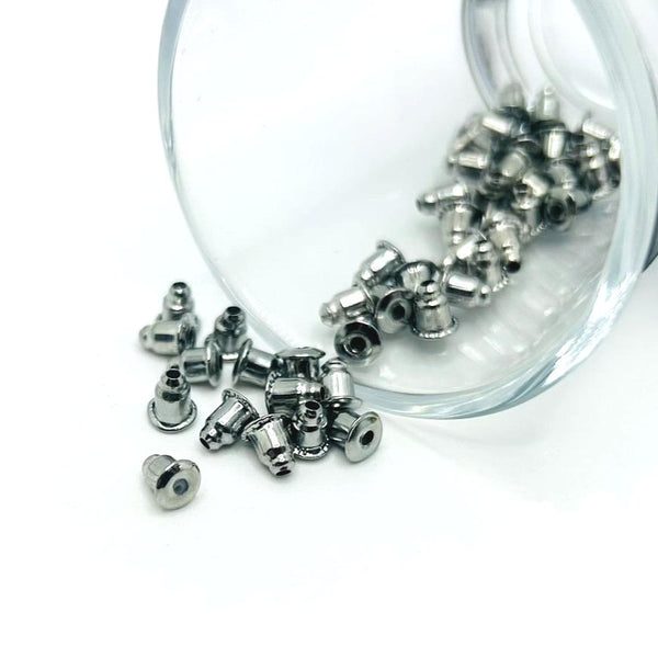 silver round earring back stoppers – 6x5mm – small metal earring backs for secure and comfortable wear