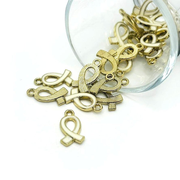 white awareness domestic violence ribbon charm – 17x10mm – enamel support charm for meaningful jewelry and advocacy projects
