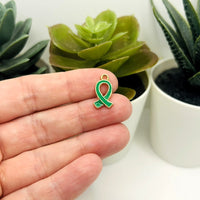 Green Awareness Mental Health Ribbon Charms, 17x10mm