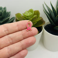 Pink Awareness Breast Cancer Ribbon Charms, 17x10mm
