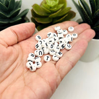 Round White and Black Alphabet Beads, 7x7mm
