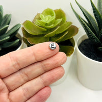 Round Silver and Black Alphabet Beads, 7x7mm