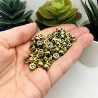 Round Gold and Black Alphabet Beads, 7x7mm