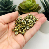 Round Gold and Black Alphabet Beads, 7x7mm