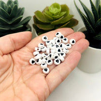 Round White and Black Heart Beads, 7x7mm