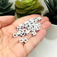 Square White and Black Number Beads, 6x6mm