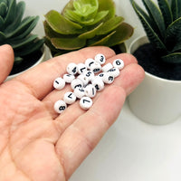 Round White and Black Number Beads, 7x7mm