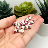 Purple and White Flower Porcelain Beads, 8x8mm