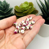Purple and White Flower Porcelain Beads, 8x8mm