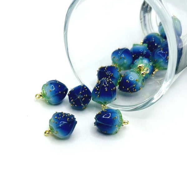 blue flower bud charm – 14x9mm – enamel floral charm for nature-themed jewelry and crafts