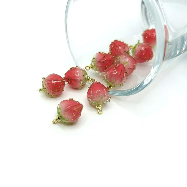 dark pink flower bud charm – 14x9mm – enamel floral charm for elegant jewelry and craft projects