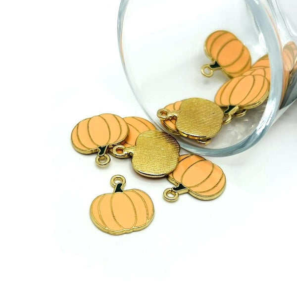 enamel pumpkin charm – 18x16mm – orange fall charm for seasonal jewelry and craft designs