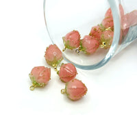 pink flower bud charm – 14x9mm – delicate enamel floral charm for jewelry and craft designs
