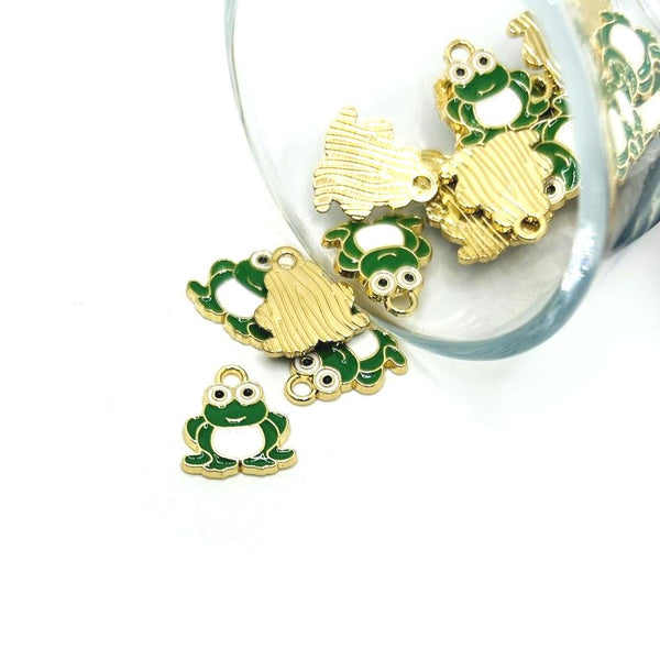 green sitting frog charm – 14x13mm – enamel frog charm for cute animal jewelry and DIY projects
